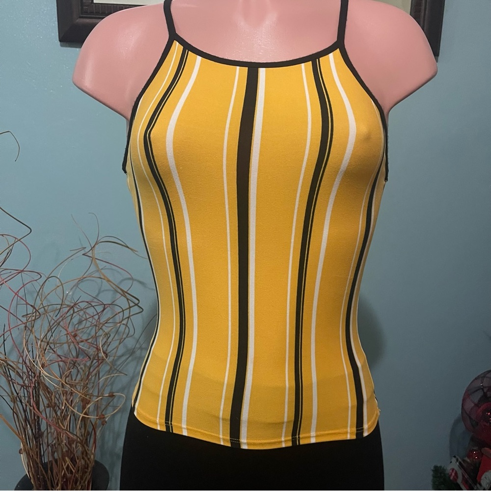 Yellow with black and white stripes top strapless size XS